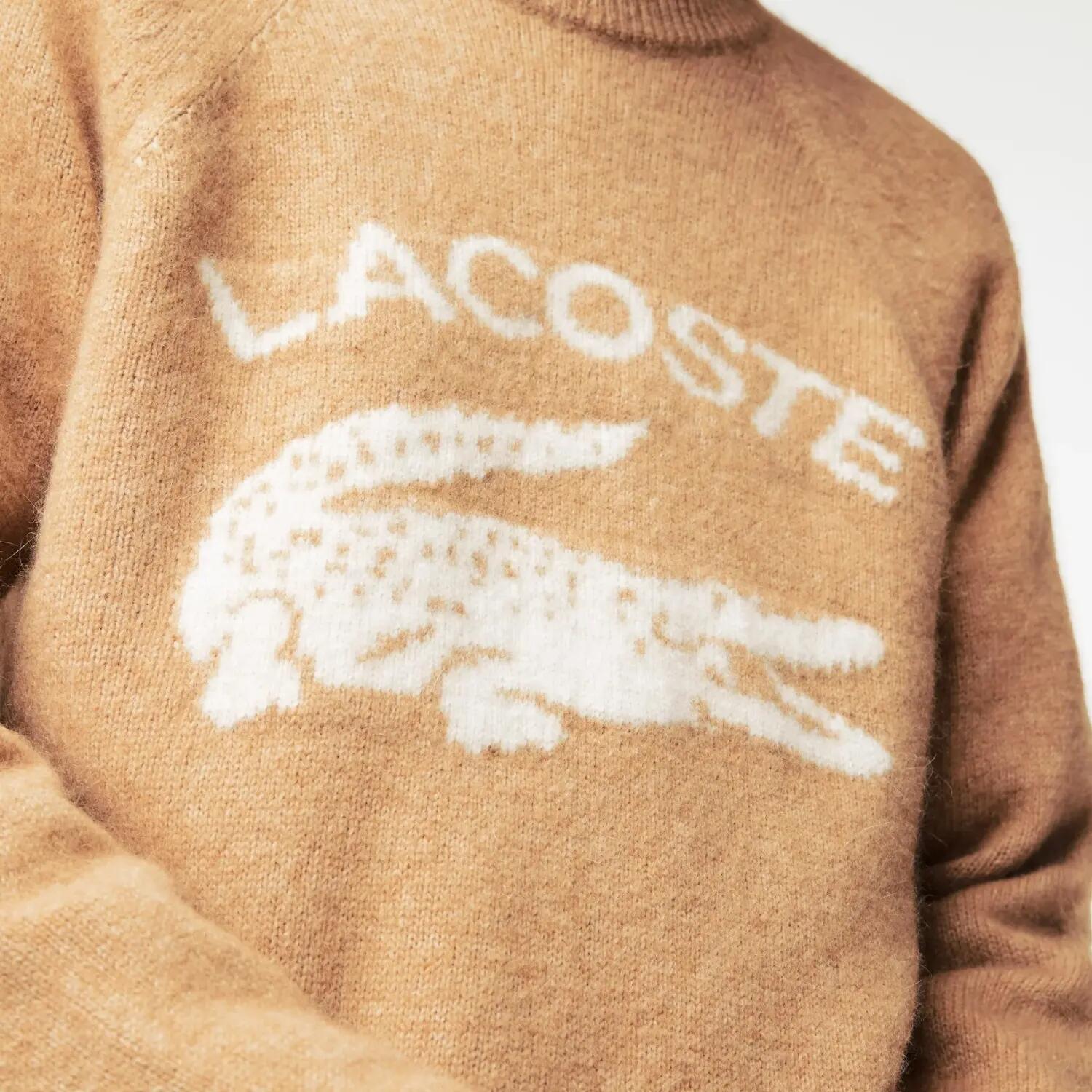 Sweter turystyczny męski Lacoste AH0447 gruby brązowy z alpaką i wełną 4/5