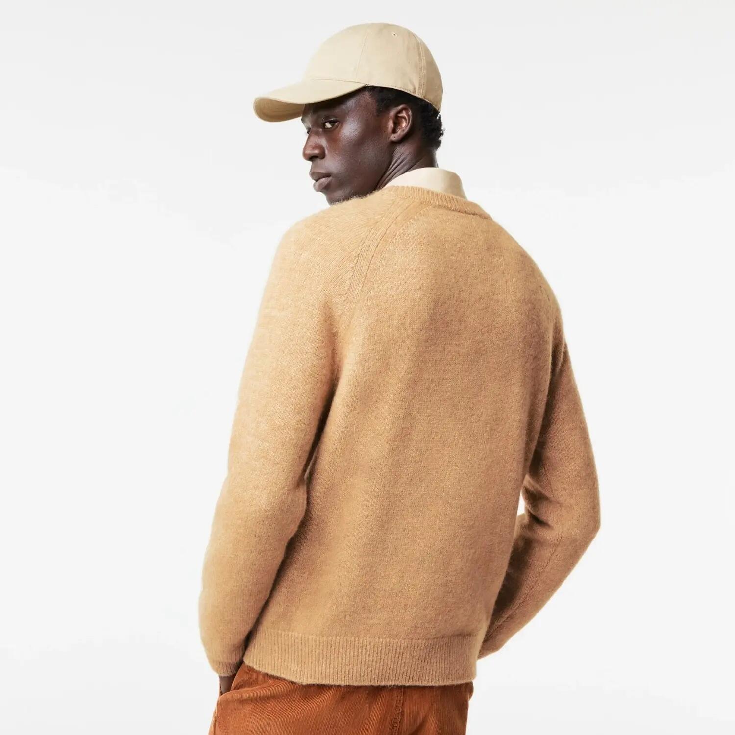Sweter turystyczny męski Lacoste AH0447 gruby brązowy z alpaką i wełną 3/5