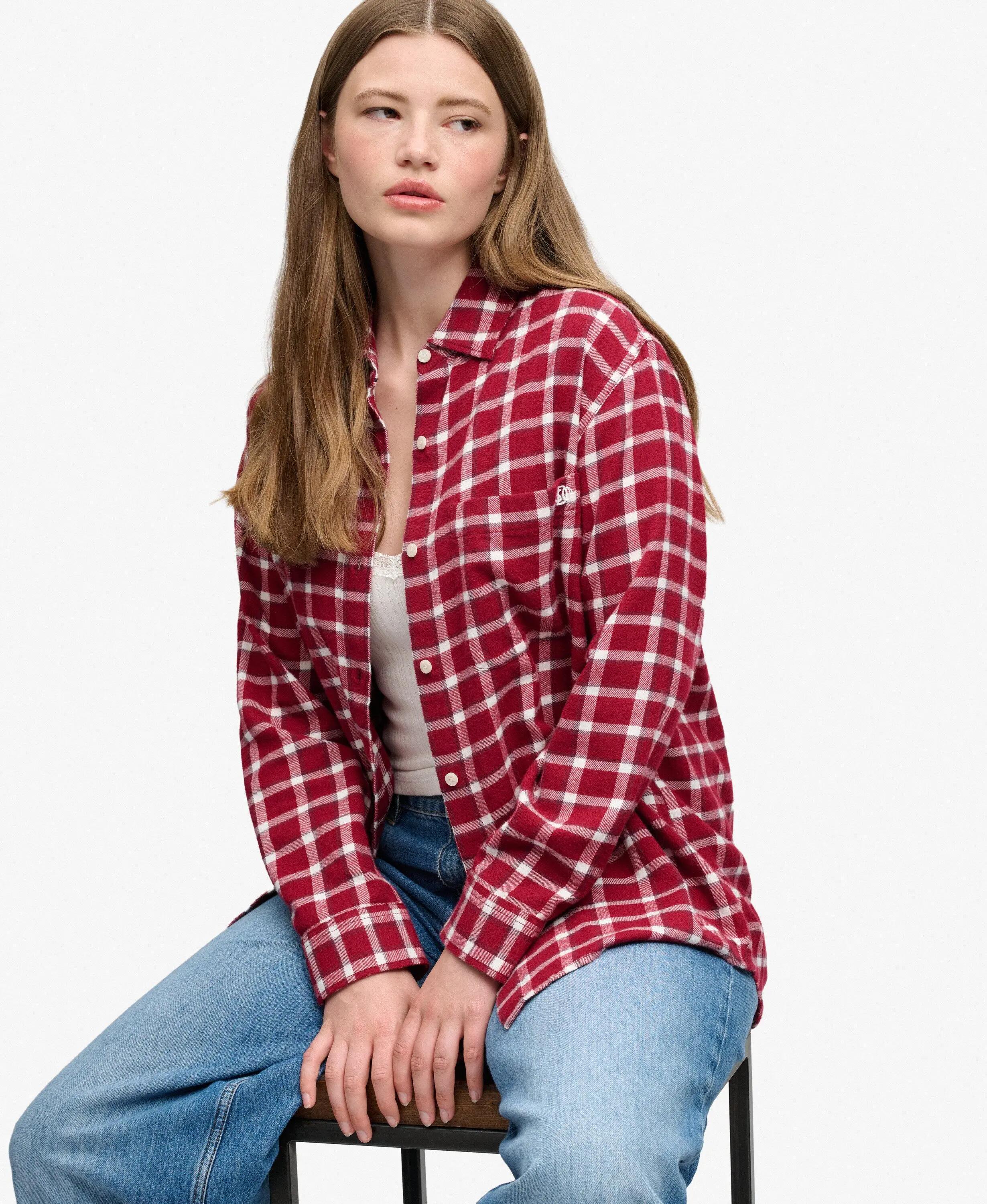 superdry Camisa Boyfriend de Flanela às Riscas - Corte Oversized – Burgundy 2/5