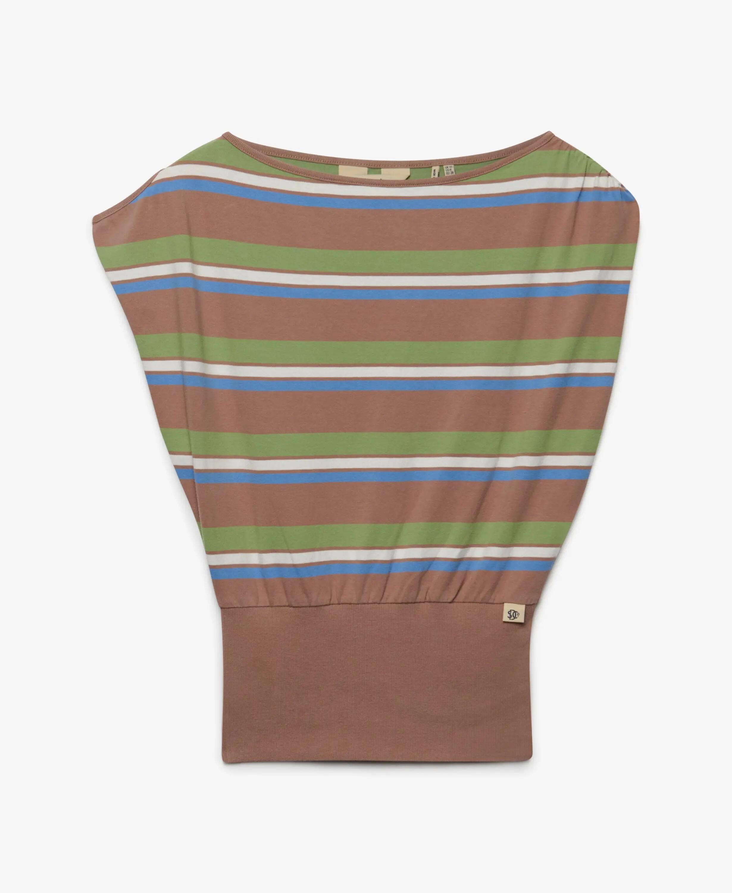 superdry T-shirt Bardot à rayures côtelées – Brown Green Stripe 7/7