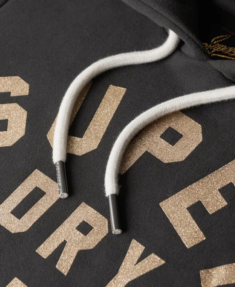 superdry Hoodie Glitter Graphic Logo Washed Black 5/6