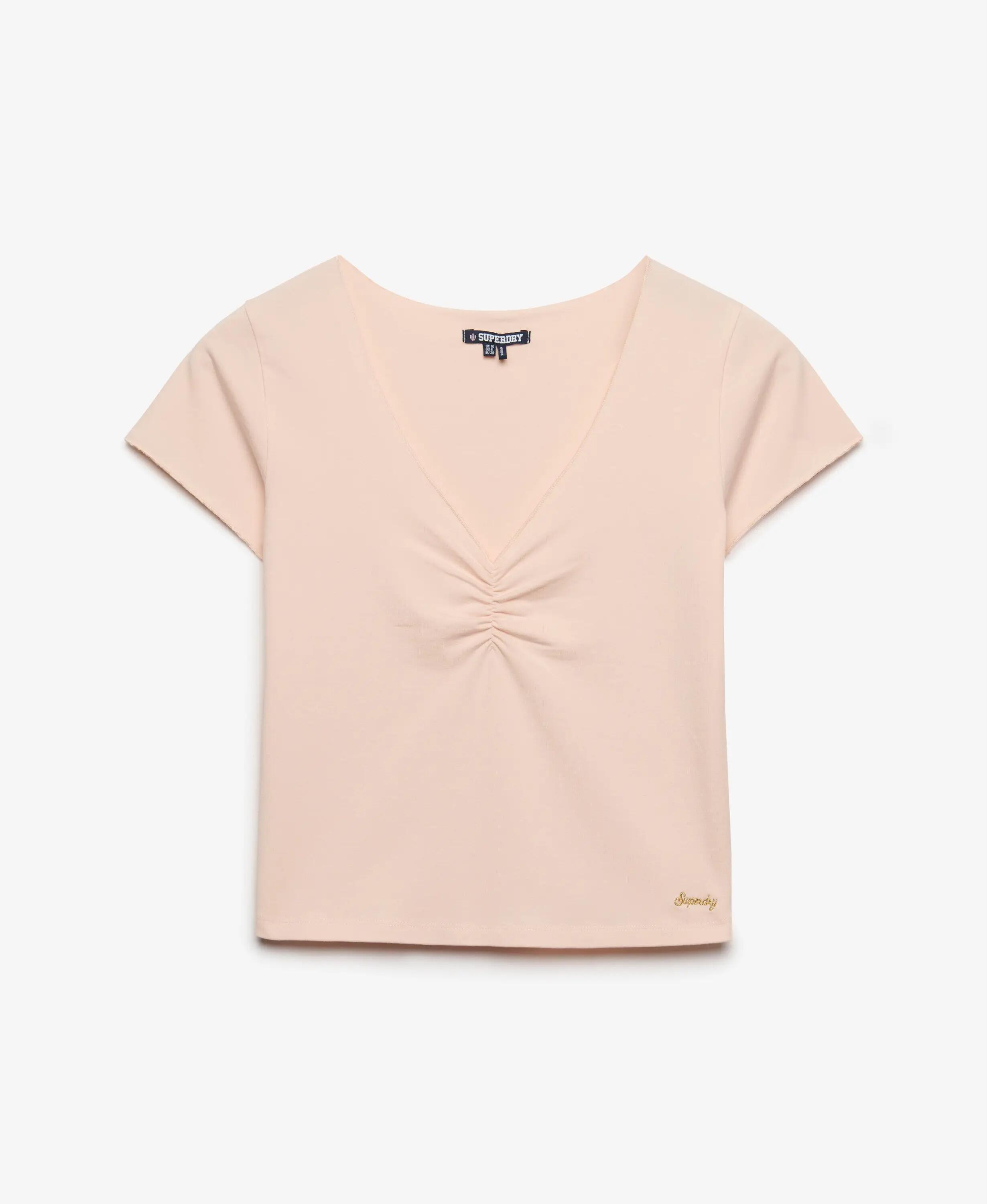 superdry T‑shirt crop a V con arricciature – Rose Blush Pink 7/7