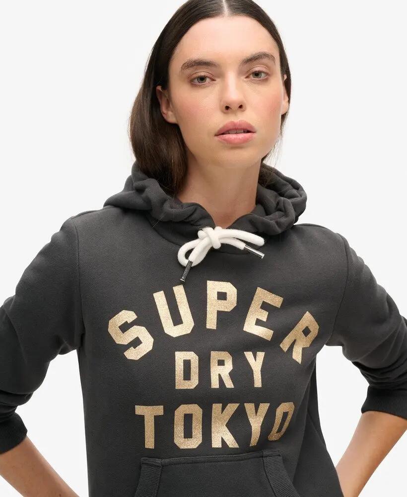 superdry Hoodie Glitter Graphic Logo Washed Black 3/6