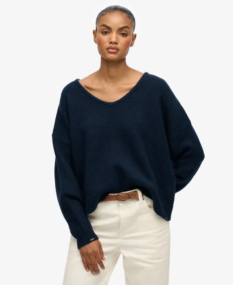 superdry Pull Brushed Oversized V Neck – coupe oversize – Richest Navy Twist 2/6