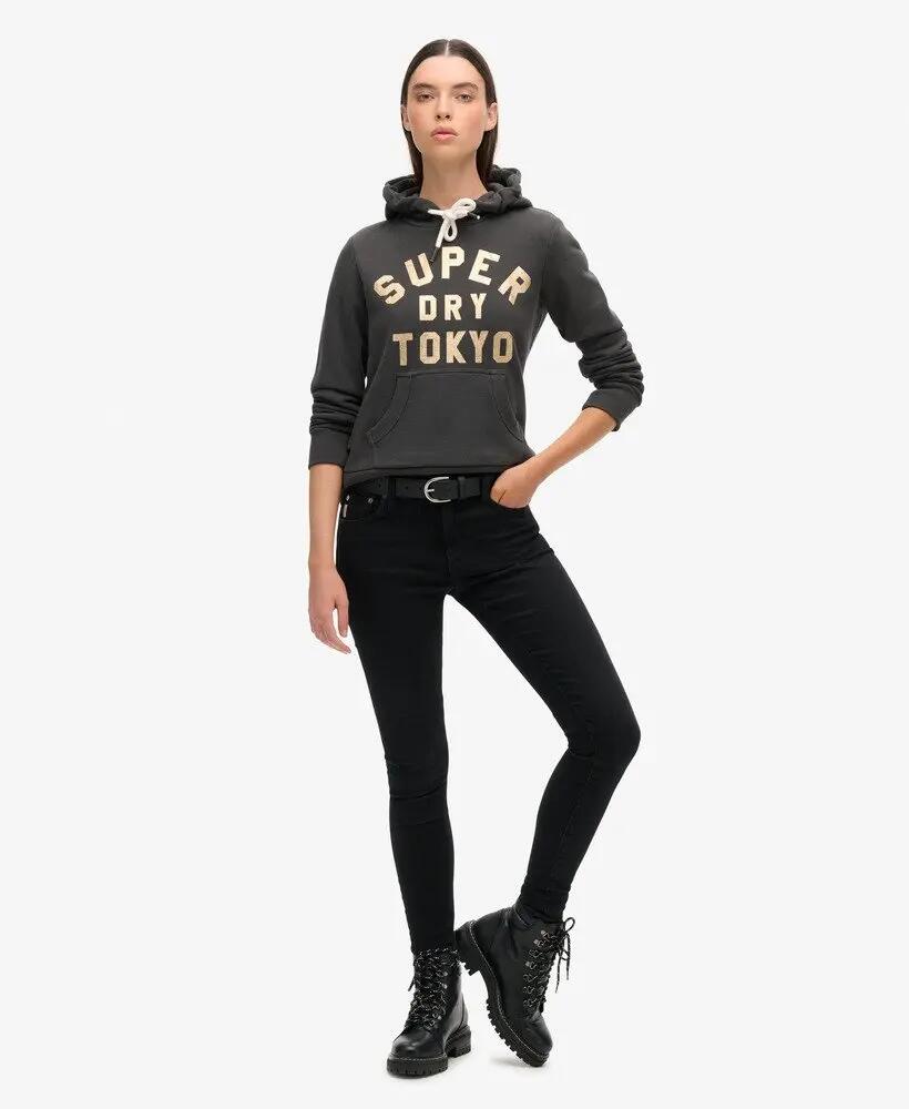 superdry Hoodie Glitter Graphic Logo Washed Black 2/6