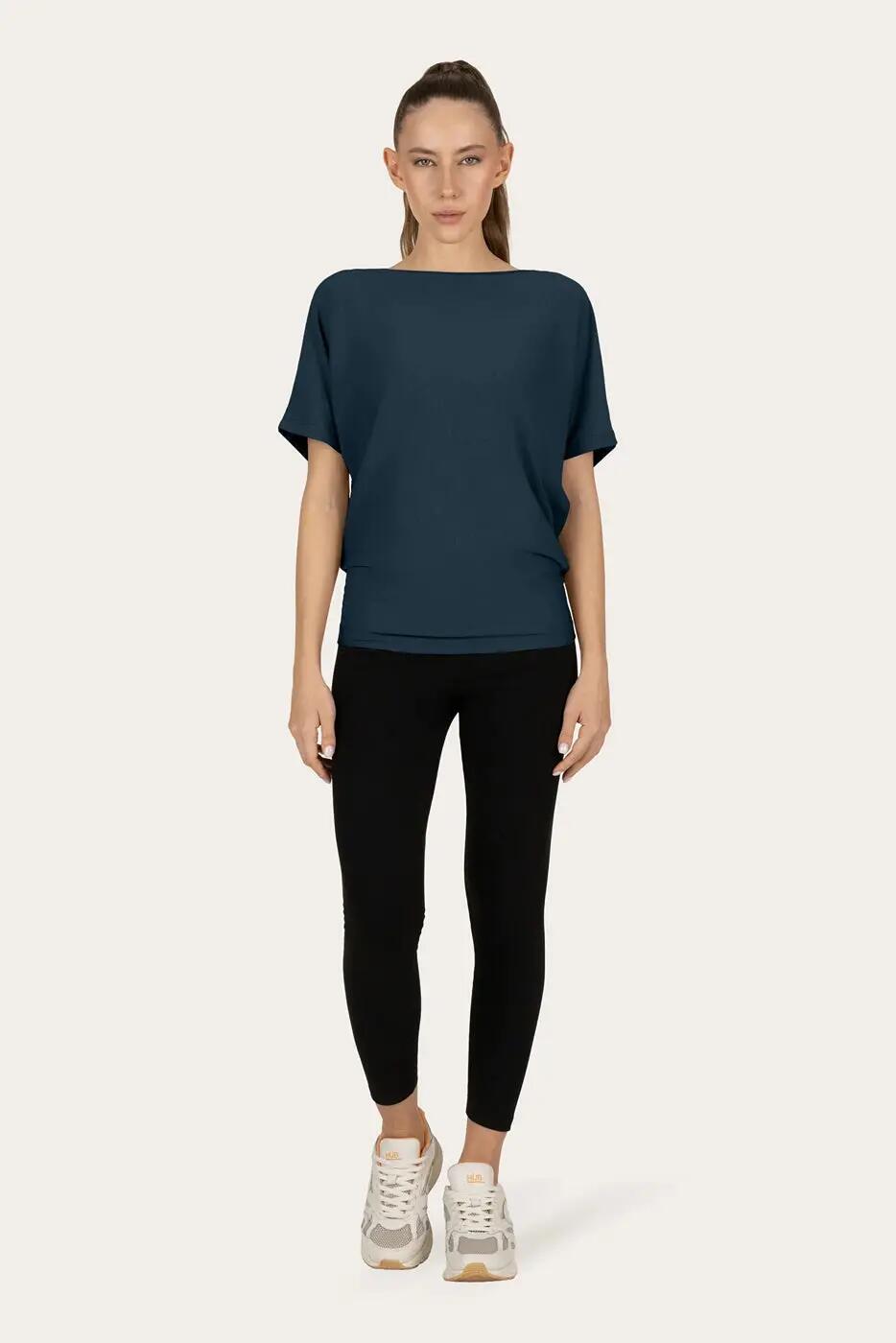 T-shirt Yoga & Pilates Budhi Coupe Ample, manche chauve-souris - bleu gris 4/5