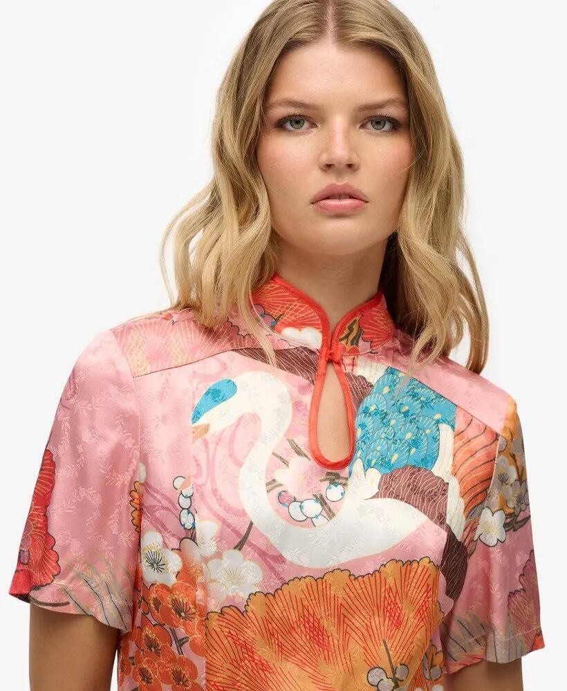 superdry Mandarin Jacquard Top em viscose – Kam Coral 3/6