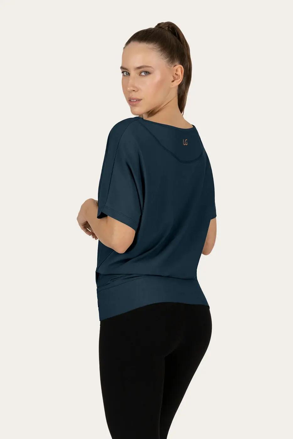 T-shirt Yoga & Pilates Budhi Coupe Ample, manche chauve-souris - bleu gris 3/5