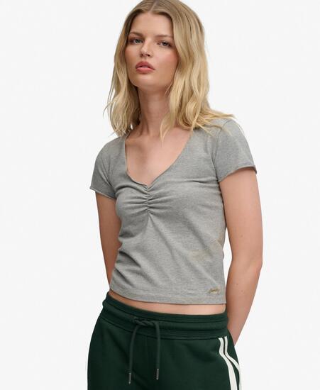 superdry T-shirt femme à manches courtes froncée – coupe slim