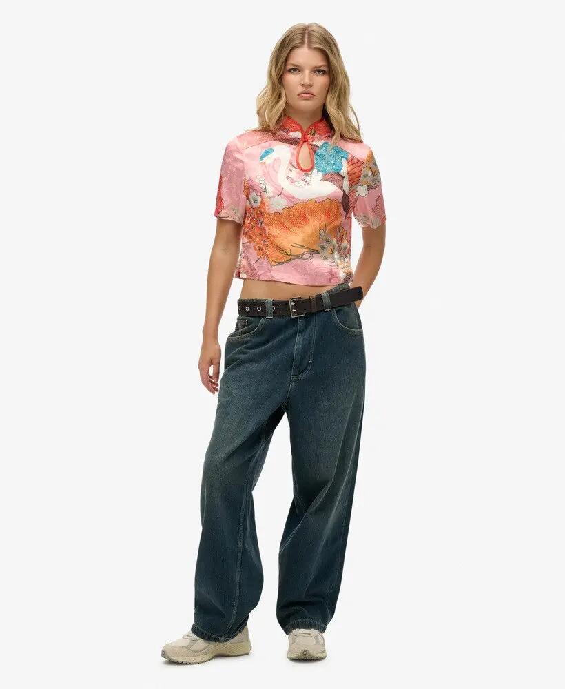 superdry Mandarin Jacquard Top em viscose – Kam Coral 2/6