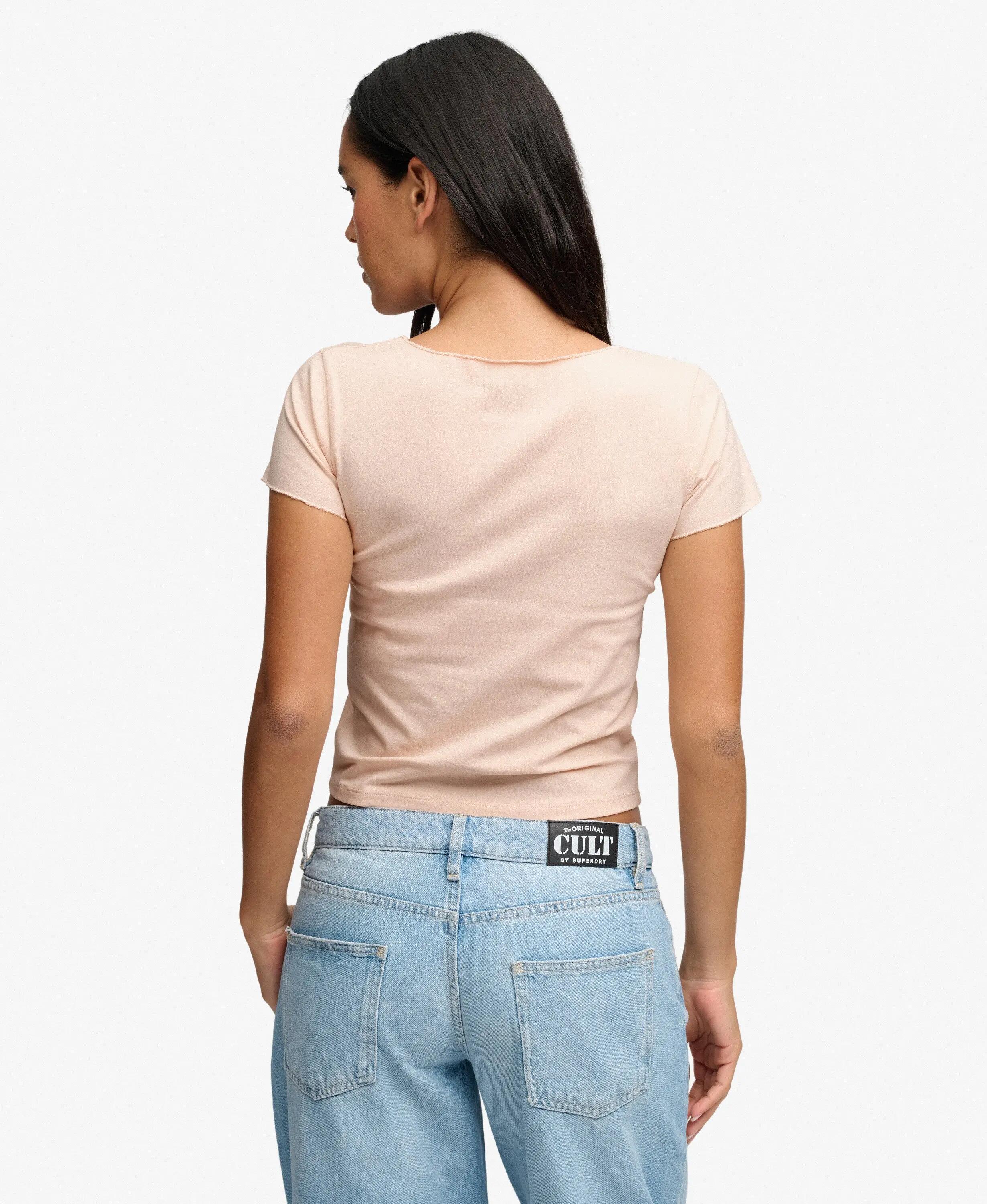 superdry T‑shirt crop a V con arricciature – Rose Blush Pink 5/7
