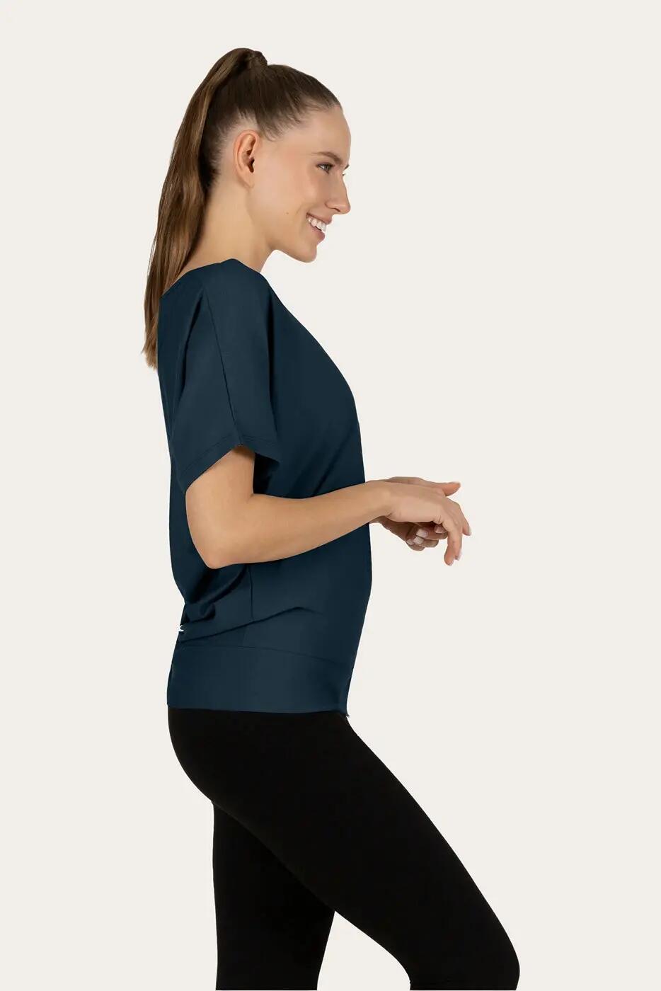 T-shirt Yoga & Pilates Budhi Coupe Ample, manche chauve-souris - bleu gris 2/5