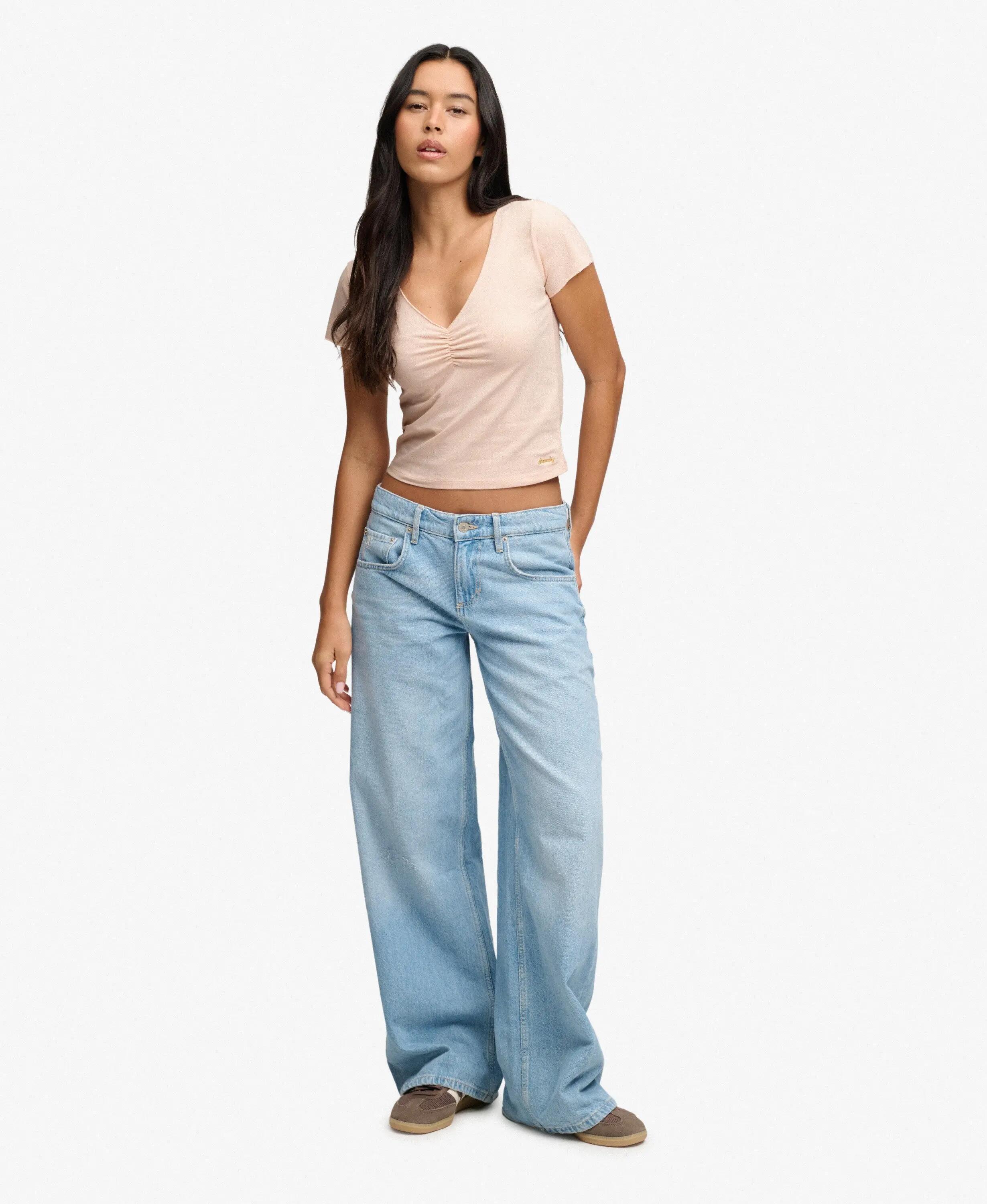superdry T‑shirt crop a V con arricciature – Rose Blush Pink 3/7