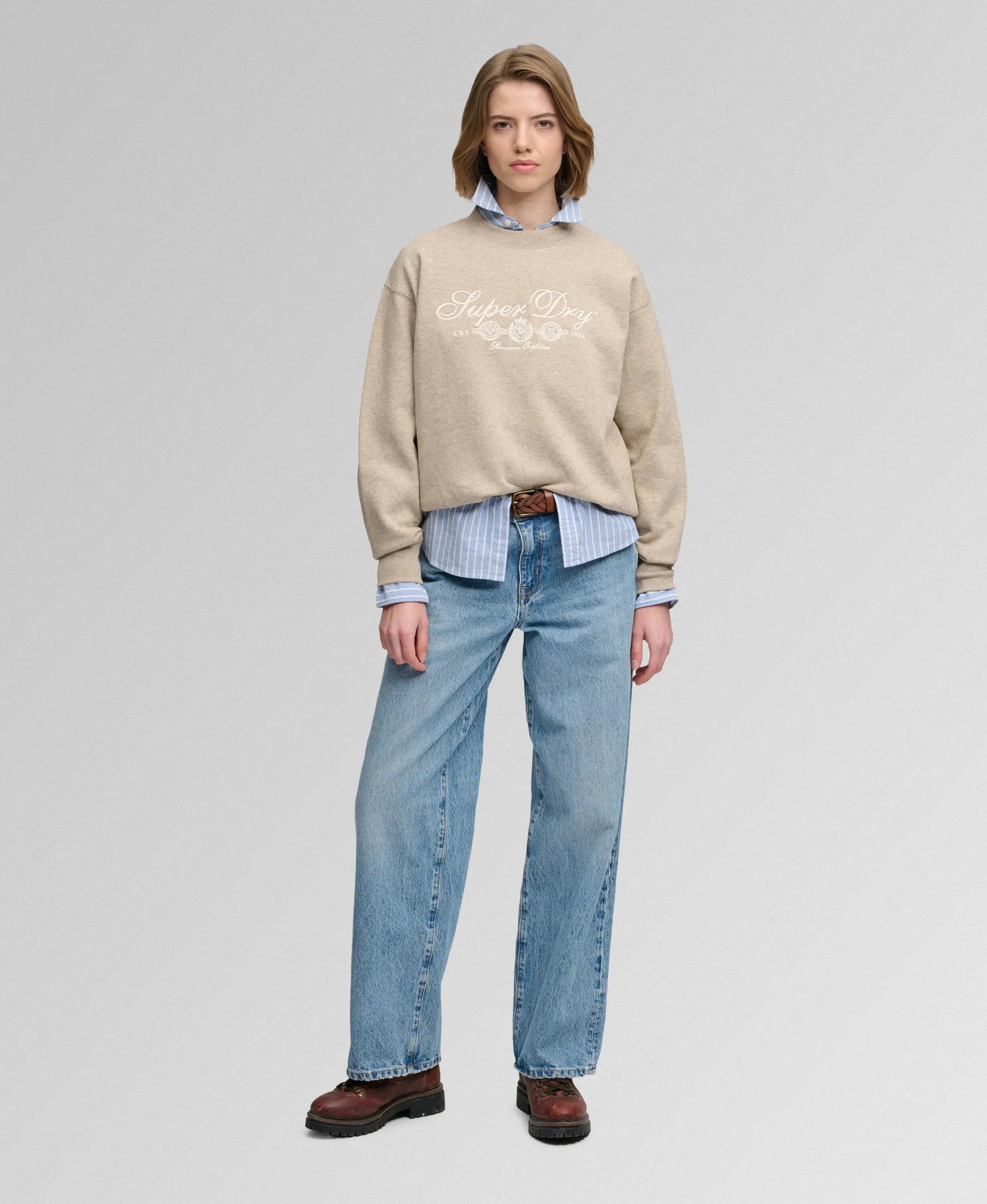 superdry Country Club Crew Sweatshirt Oatmilk Beige Marl 3/7