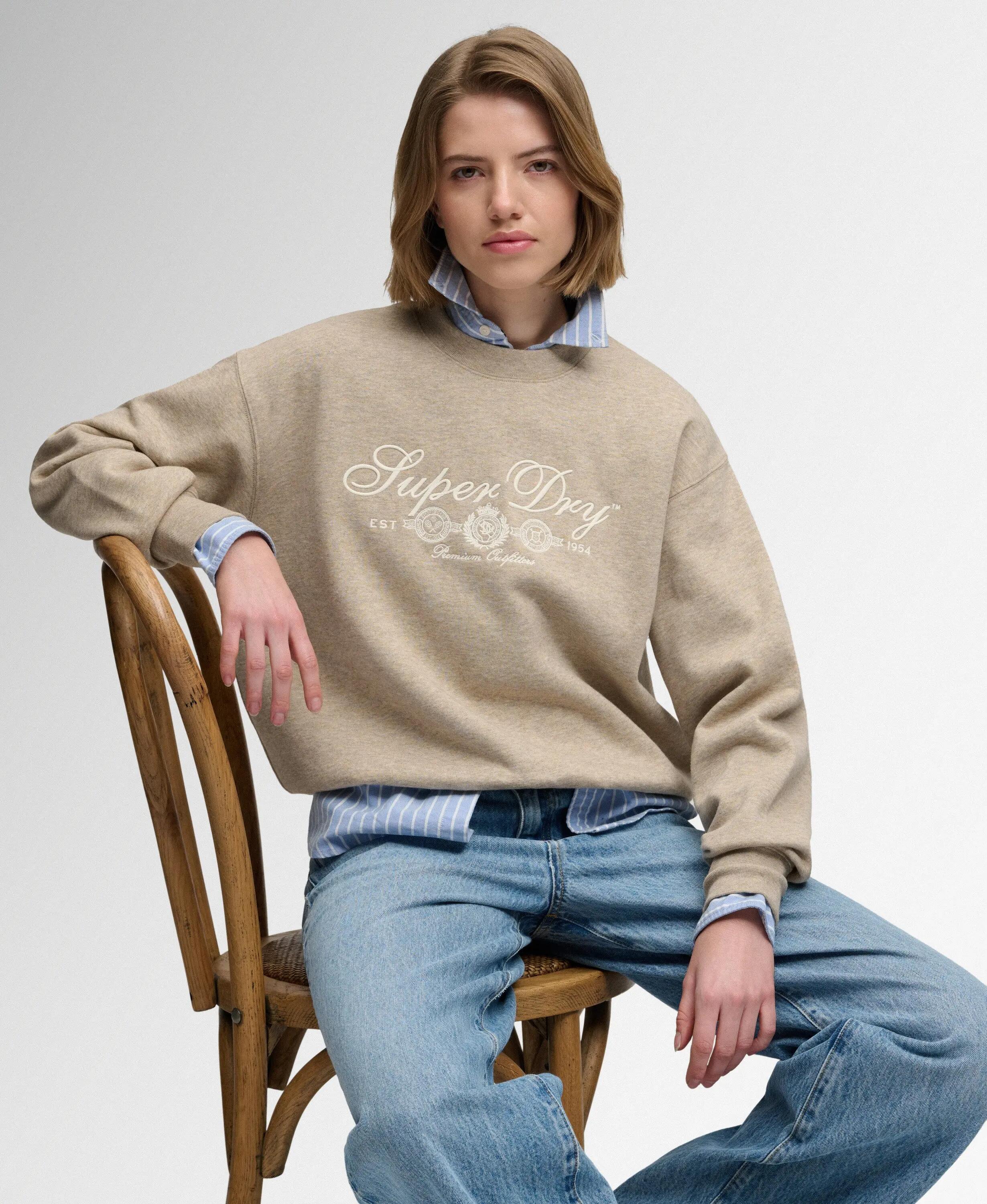 superdry Country Club Crew Sweatshirt Oatmilk Beige Marl 2/7