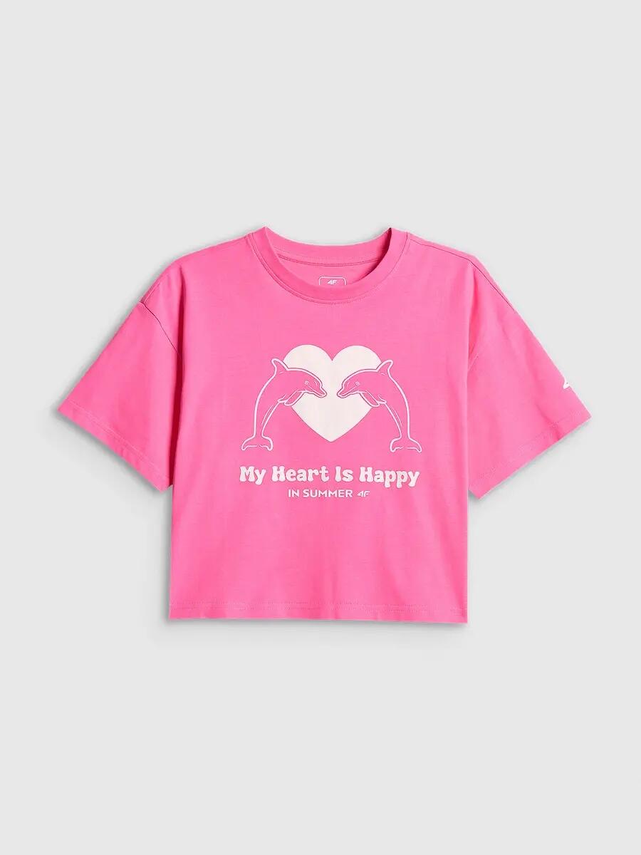 T-shirt loose z nadrukiem dziewczęcy 4F 4FJRSS26TTSHF3908 5/6