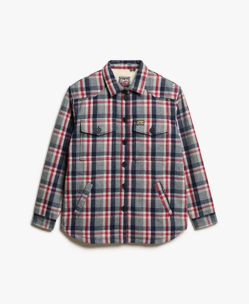 superdry Overshirt Borg aos quadrados Vermelho/Cinza – Red/Grey Check 6/6