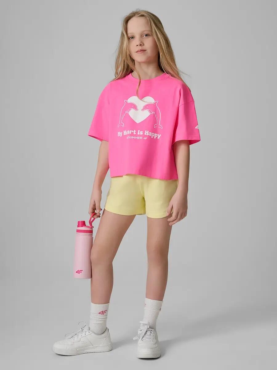 T-shirt loose z nadrukiem dziewczęcy 4F 4FJRSS26TTSHF3908 4/6