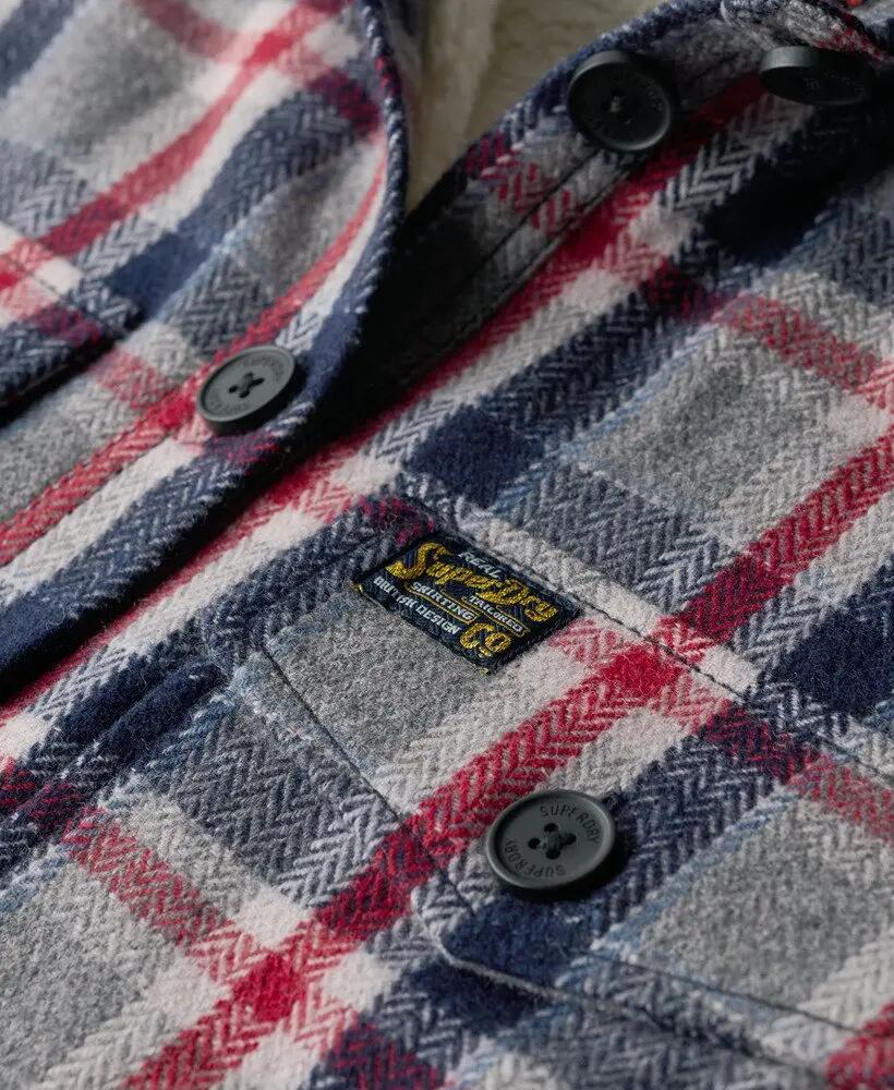 superdry Overshirt Borg aos quadrados Vermelho/Cinza – Red/Grey Check 5/6