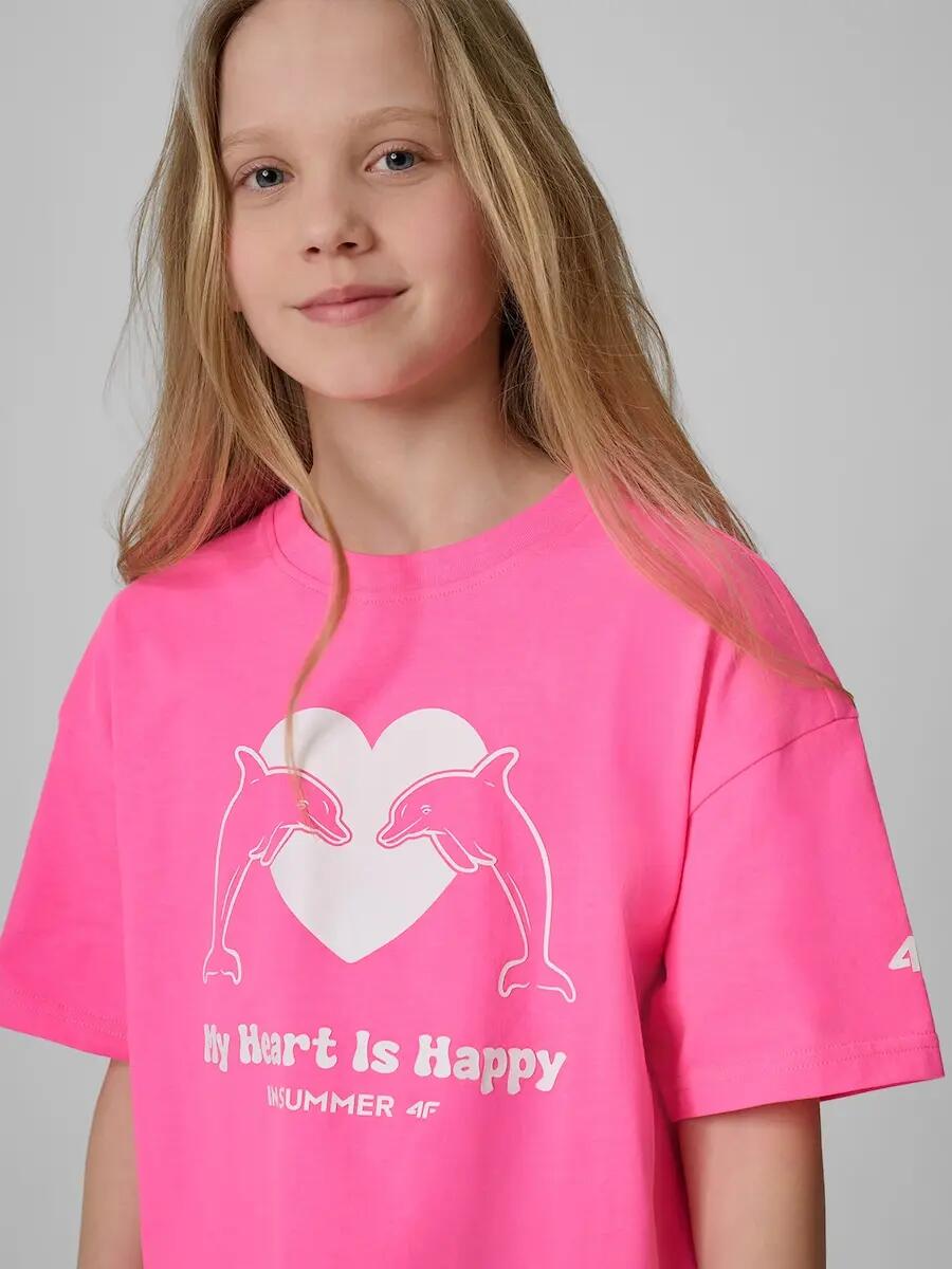 T-shirt loose z nadrukiem dziewczęcy 4F 4FJRSS26TTSHF3908 3/6