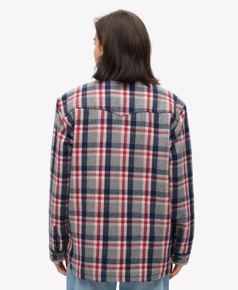 superdry Overshirt Borg aos quadrados Vermelho/Cinza – Red/Grey Check 4/6
