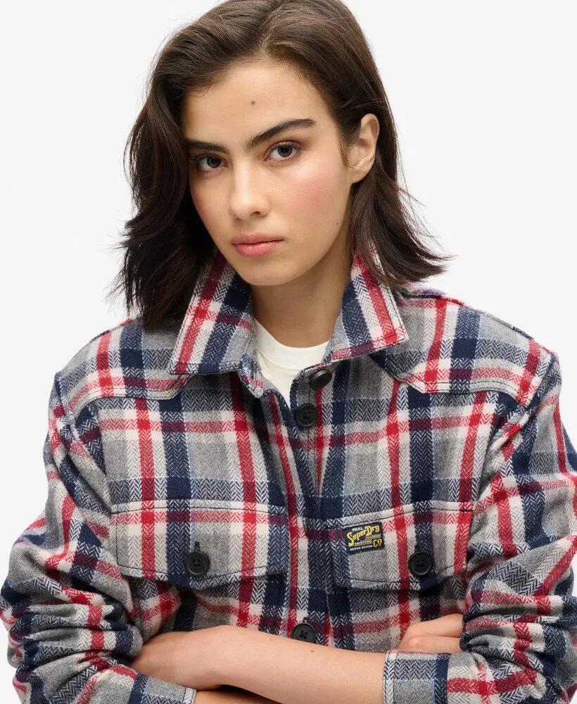 superdry Overshirt Borg aos quadrados Vermelho/Cinza – Red/Grey Check 3/6