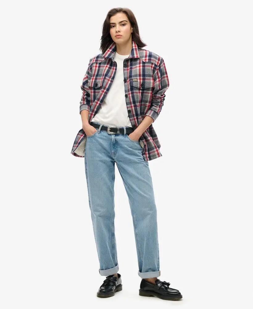 superdry Overshirt Borg aos quadrados Vermelho/Cinza – Red/Grey Check 2/6