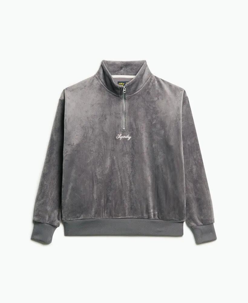 superdry Country Club Velour Half Zip sweat feminina - veludo, Rock Dark Grey 6/6