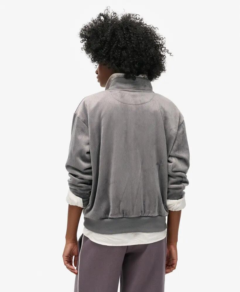 superdry Country Club Velour Half Zip sweat feminina - veludo, Rock Dark Grey 4/6