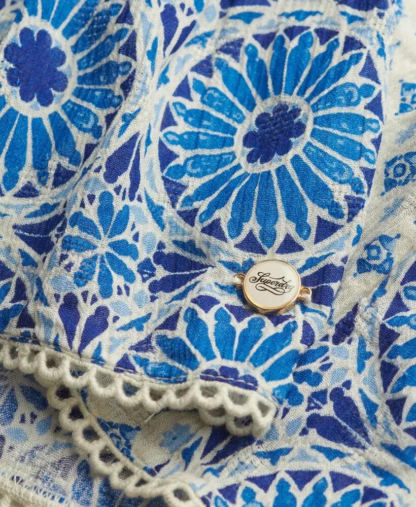 superdry Top Cami Ladder Trim com renda – Ibiza Tile Mix Blue 6/6