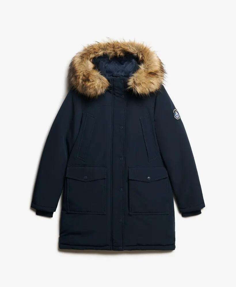 superdry Parka Everest z futerkiem — Długa, pikowana kurtka – Nordic Chrome Navy 6/6