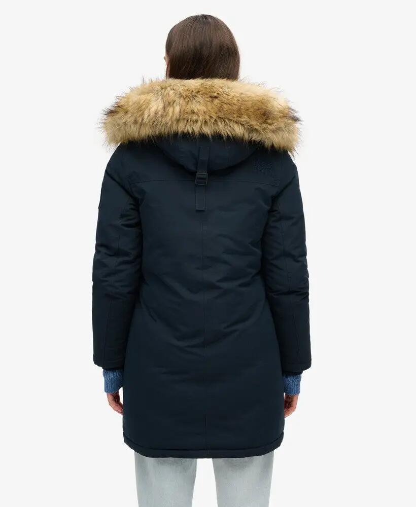 superdry Parka Everest z futerkiem — Długa, pikowana kurtka – Nordic Chrome Navy 4/6