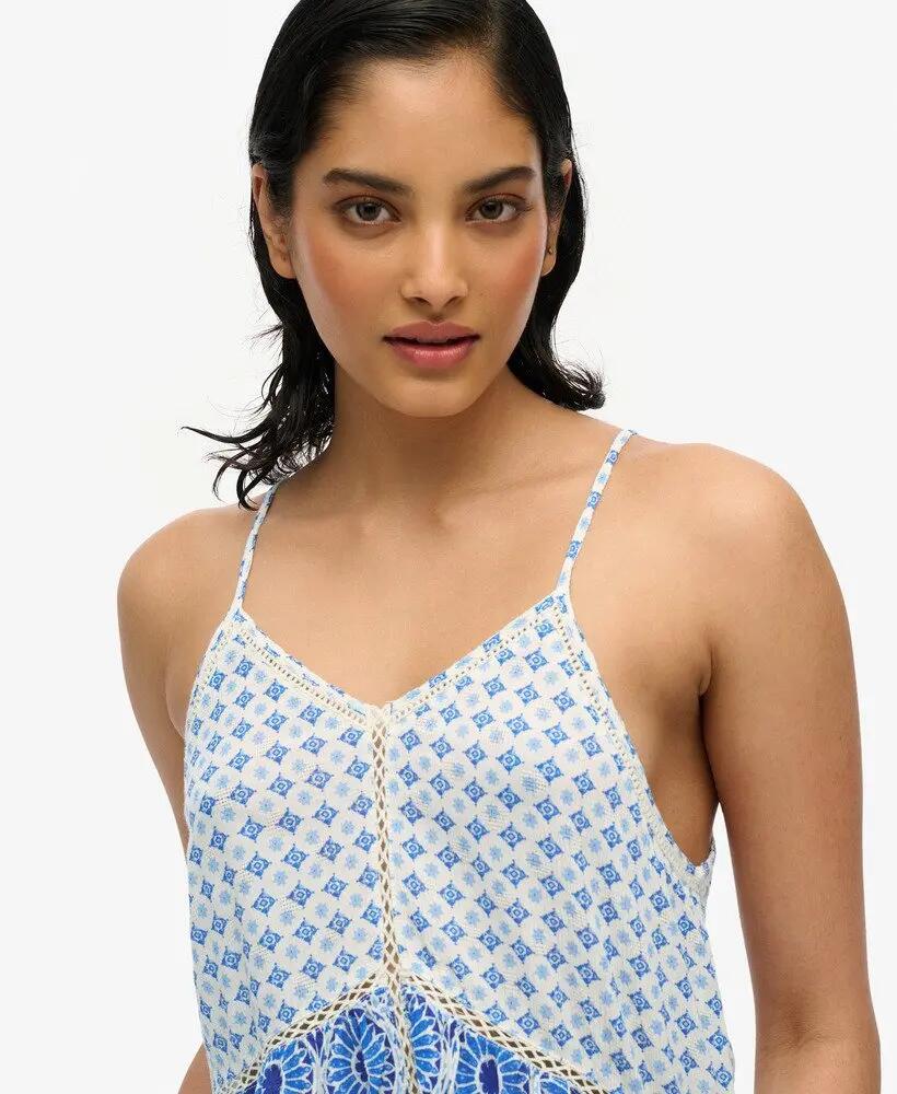 superdry Top Cami Ladder Trim com renda – Ibiza Tile Mix Blue 3/6