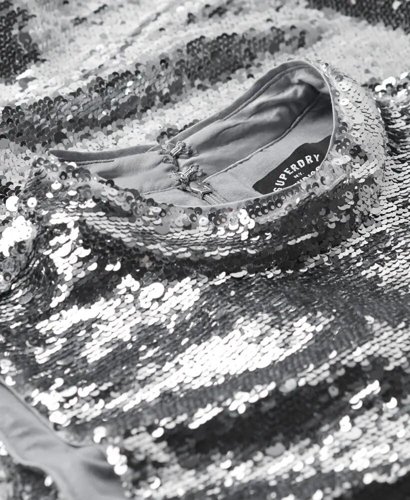 superdry Korte jurk met pailletten zilver - Sequin Shift Mini Dress 4/6