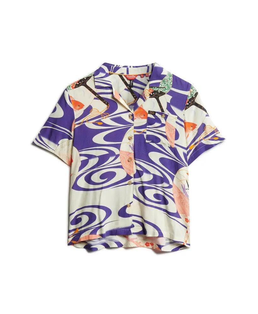 superdry Chemise Beach Resort imprimée en viscose – Ryusui Blue 6/6