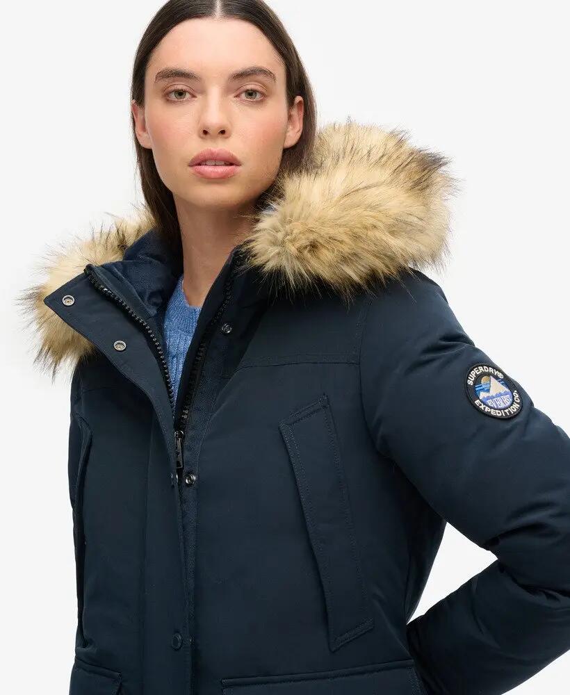 superdry Parka Everest z futerkiem — Długa, pikowana kurtka – Nordic Chrome Navy 3/6