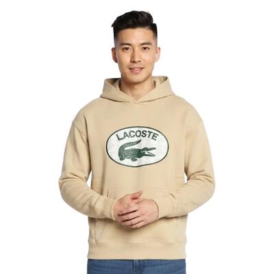 Heren hoodie lacoste sh0067 loose fit kangoeroezak beige