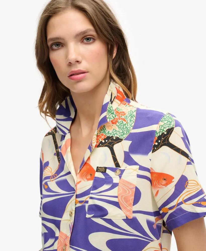 superdry Chemise Beach Resort imprimée en viscose – Ryusui Blue 3/6