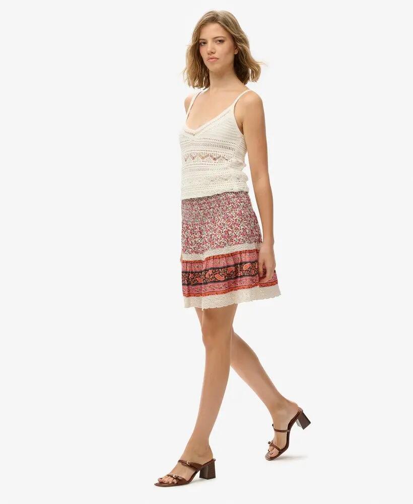superdry Patchwork Minirok van 100% viscose Floral Sister Pink 4/6