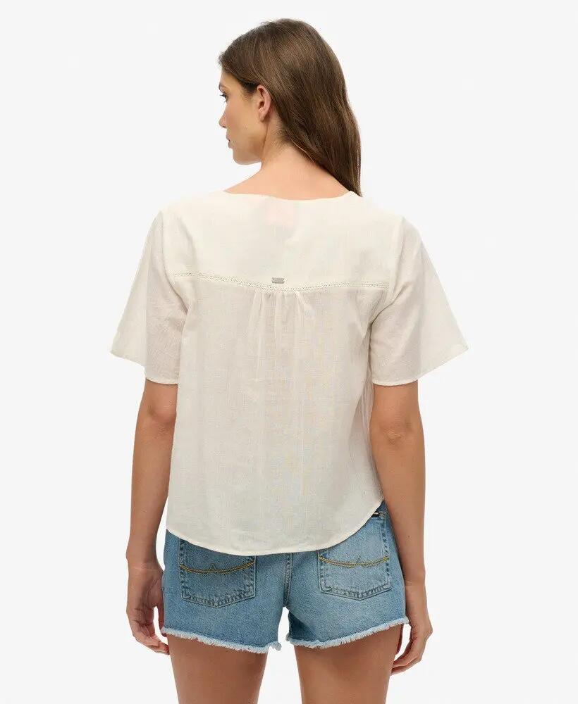 superdry Top de botões bordado de manga curta em algodão – ECRU 4/4