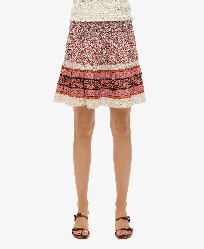 superdry Patchwork Minirok van 100% viscose Floral Sister Pink 2/6