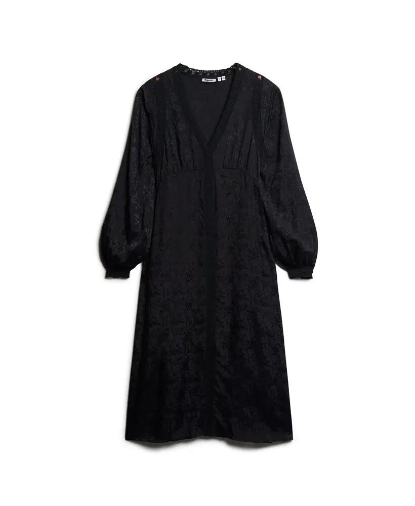 superdry Vestido midi em jacquard com renda – Urban Black 6/6