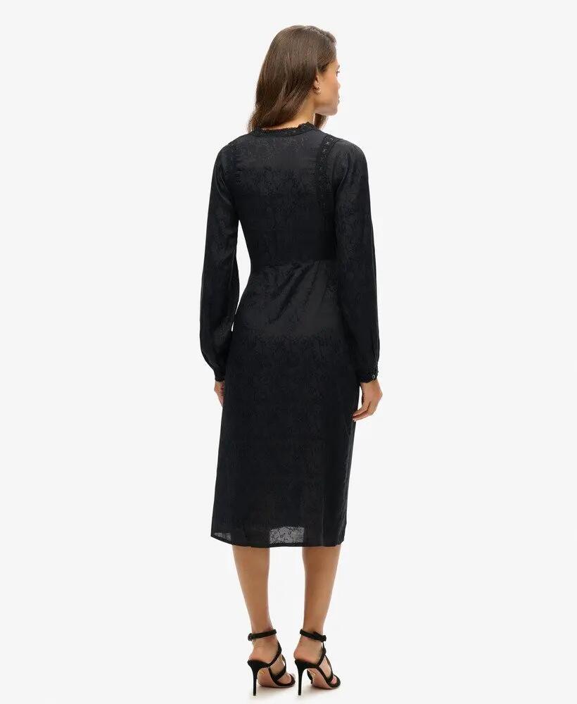 superdry Vestido midi em jacquard com renda – Urban Black 3/6