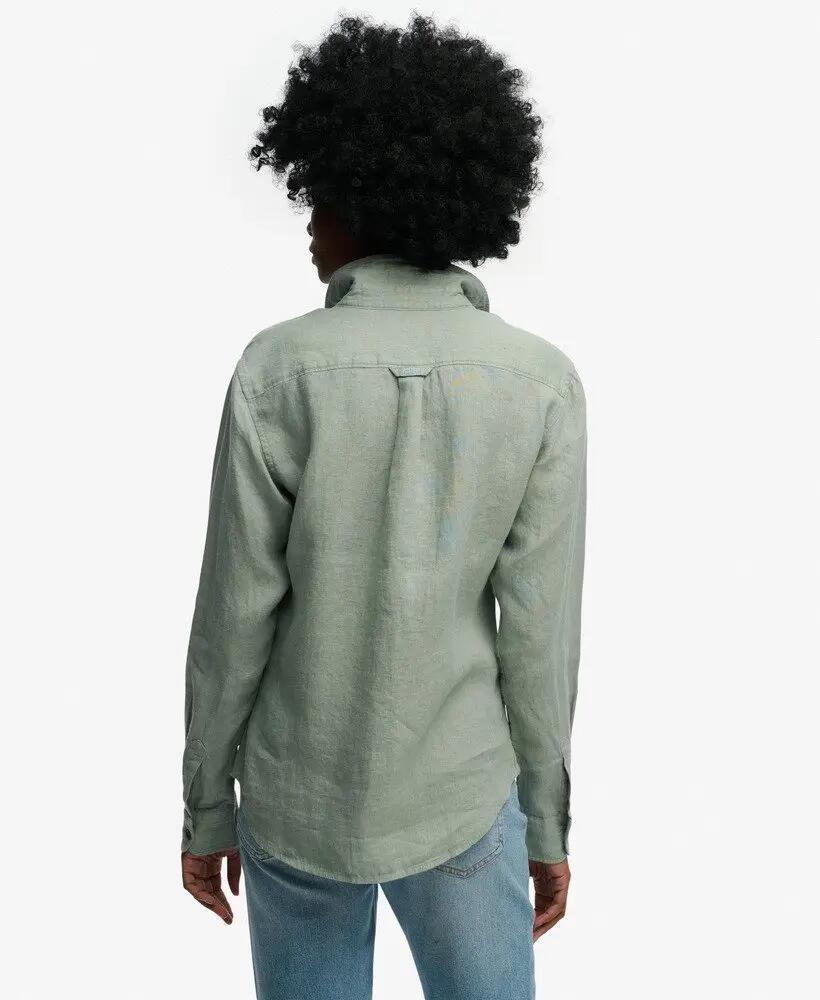 superdry Camicia Premium Linen Boyfriend 100% lino – Light Jade Green 5/5