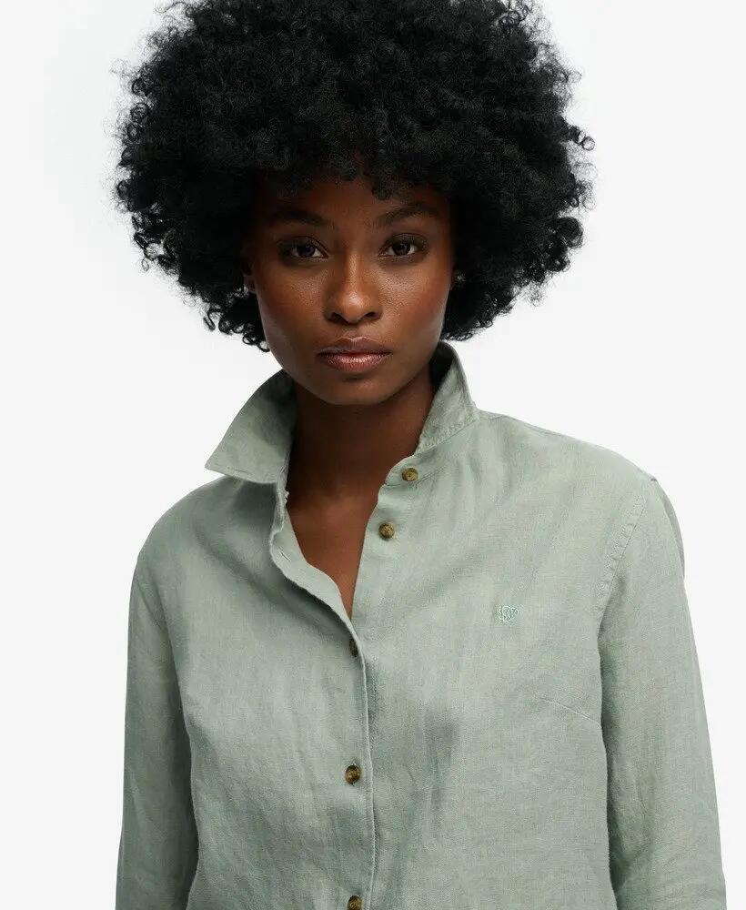 superdry Camicia Premium Linen Boyfriend 100% lino – Light Jade Green 4/5