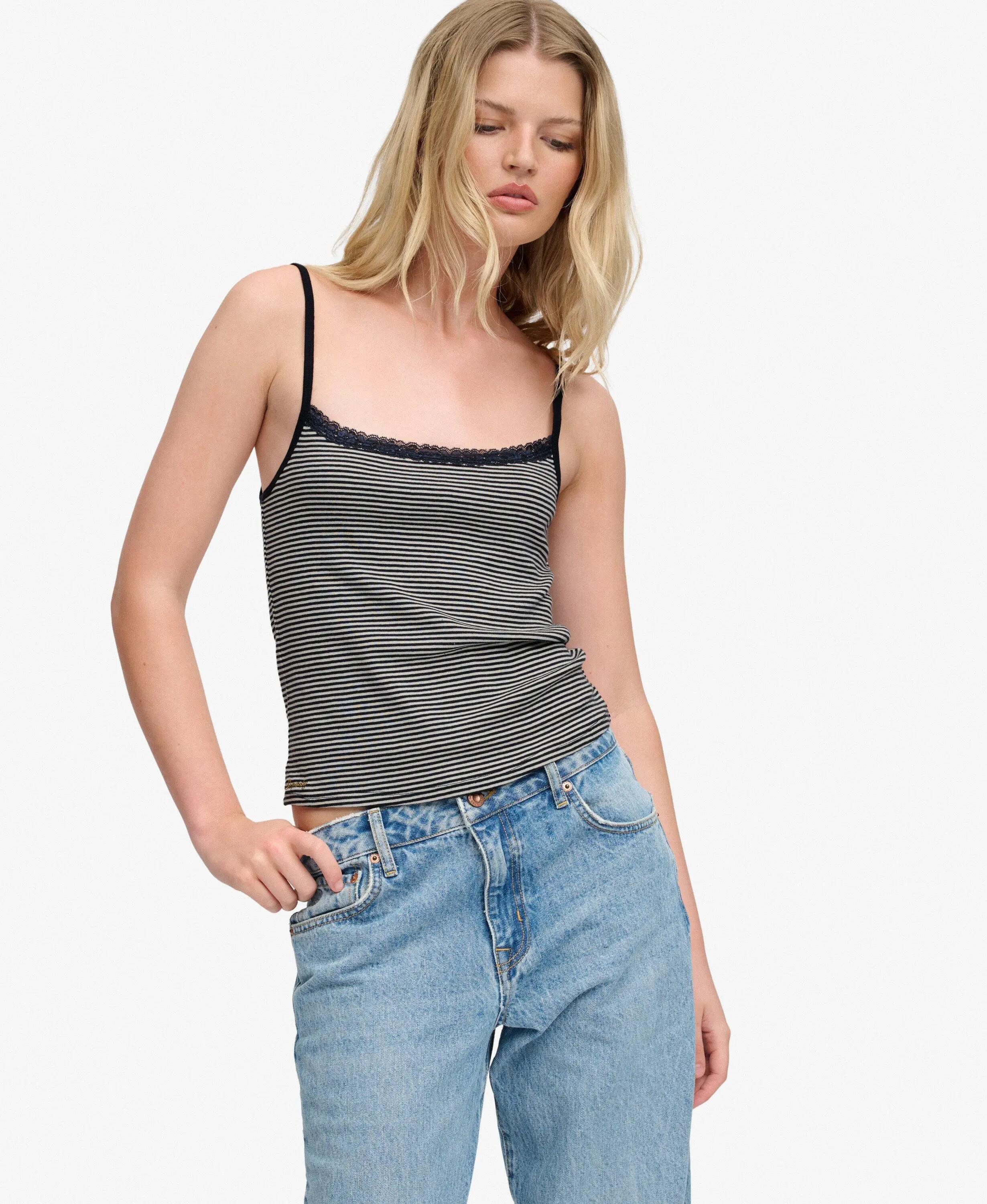 superdry Athletic Essential Lace Cami Top – Slim, 100% algodão – Eclipse Navy 1/5