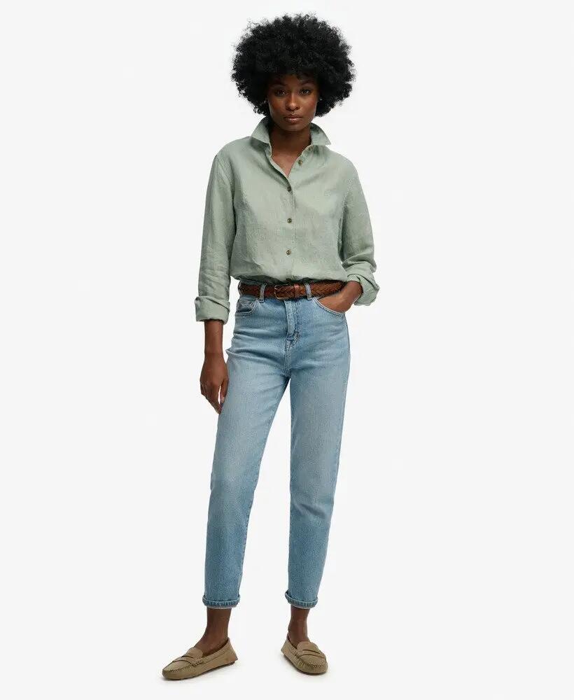 superdry Camicia Premium Linen Boyfriend 100% lino – Light Jade Green 3/5
