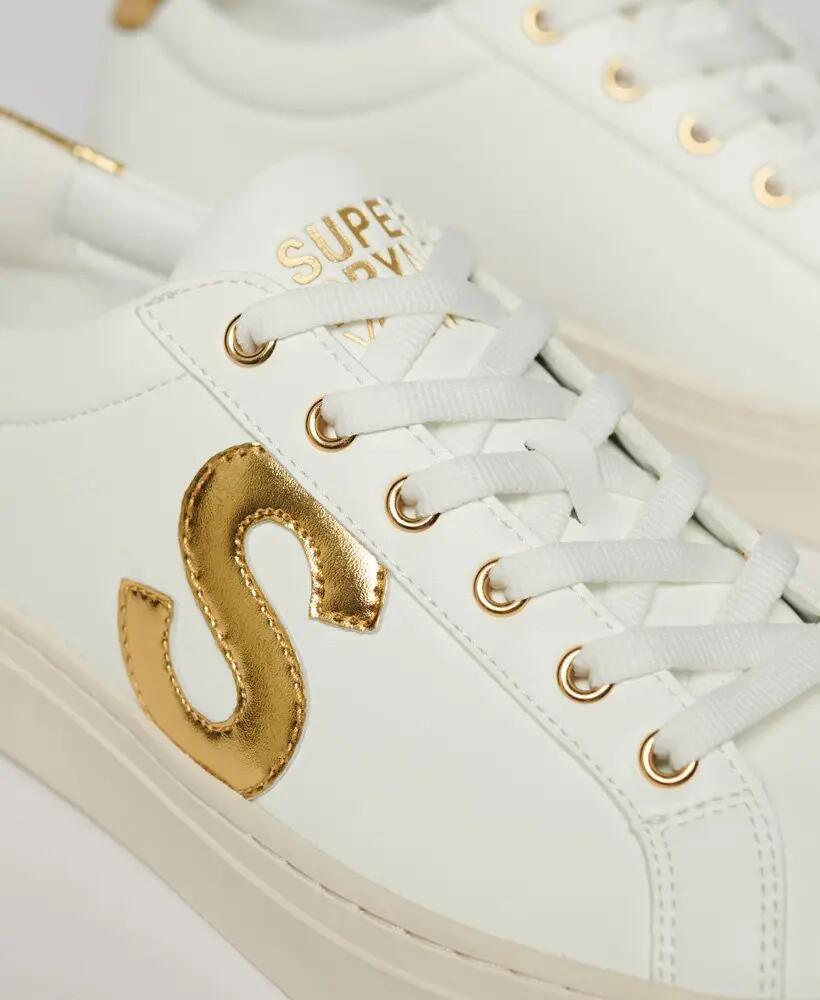 superdry Vegan Court Tennis Sneakers Dames - Optic/Gold 5/7