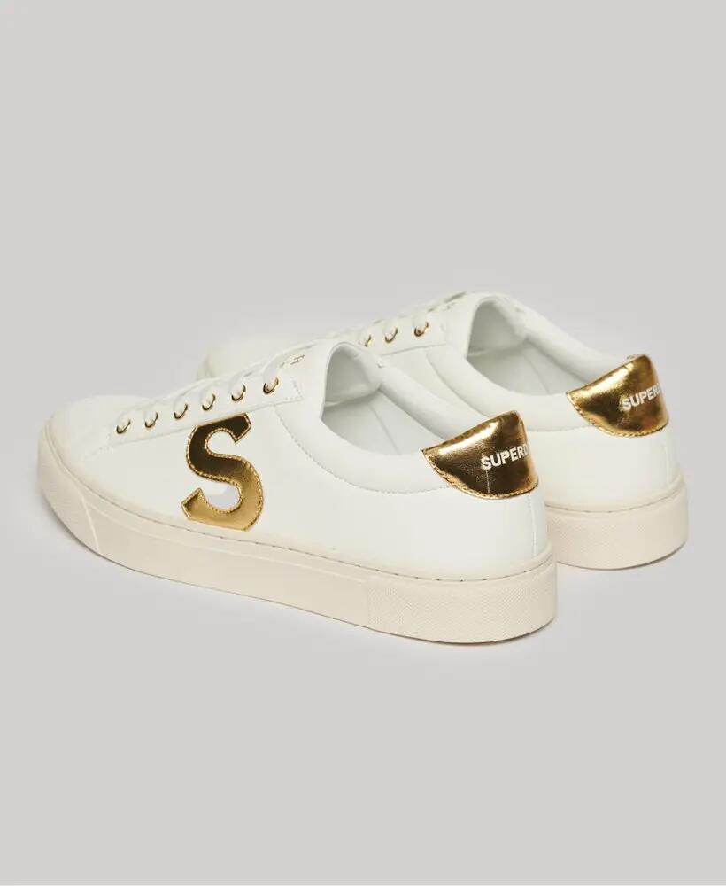 superdry Vegan Court Tennis Sneakers Dames - Optic/Gold 3/7