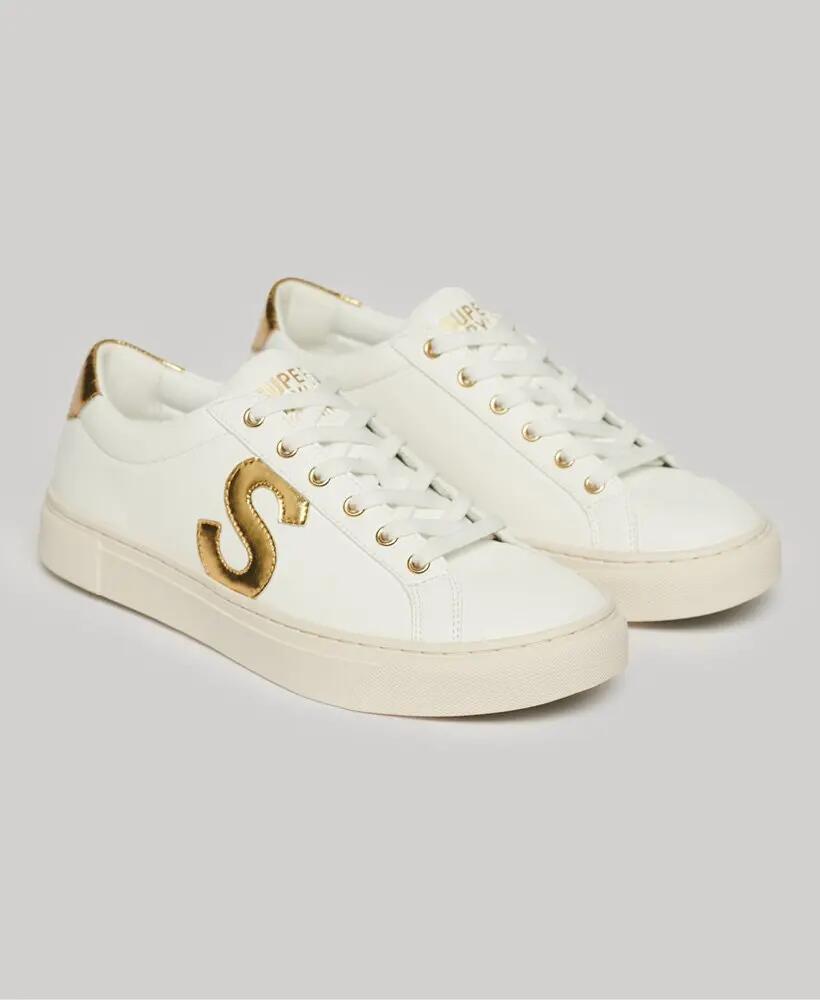 superdry Vegan Court Tennis Sneakers Dames - Optic/Gold 2/7